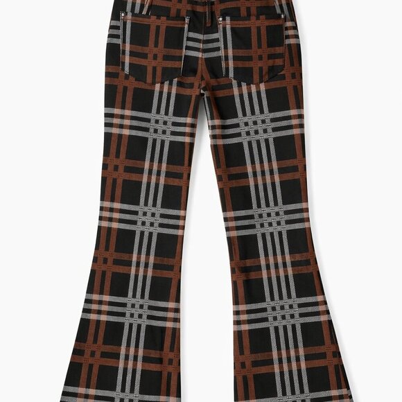 American Eagle Plaid Bootcut Flare Pants | Super High Rise | Black & Brown - Picture 4 of 4